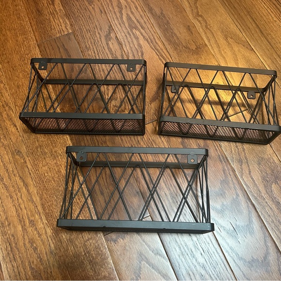 Black Metal Wire Storage Baskets Set of 3 Wall Mount or Countertop - Picture 3 of 5